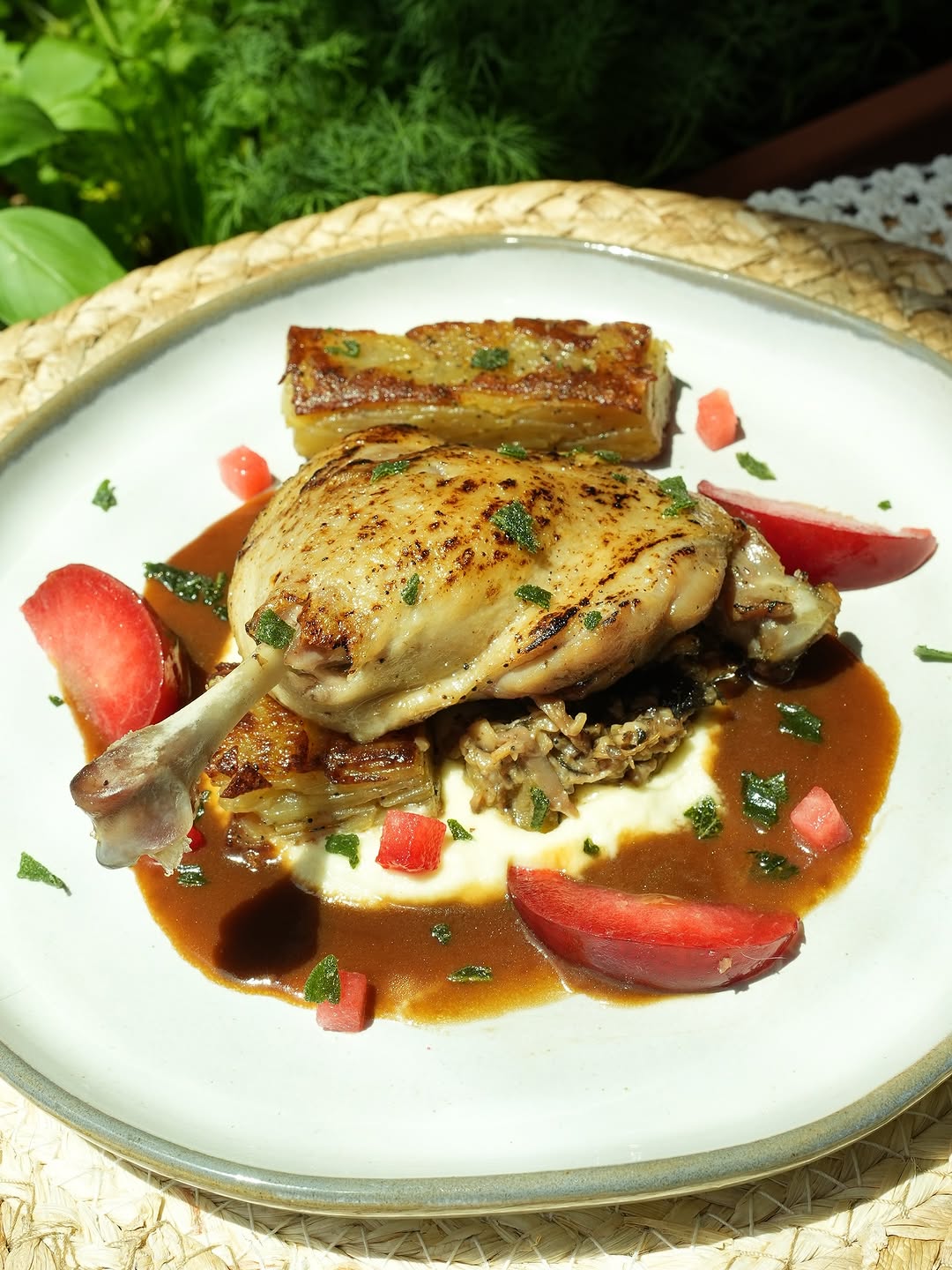 Duck confit with seasonal vegetables